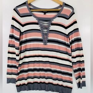 Torrid Women's Striped Top - Pink, Gray, White